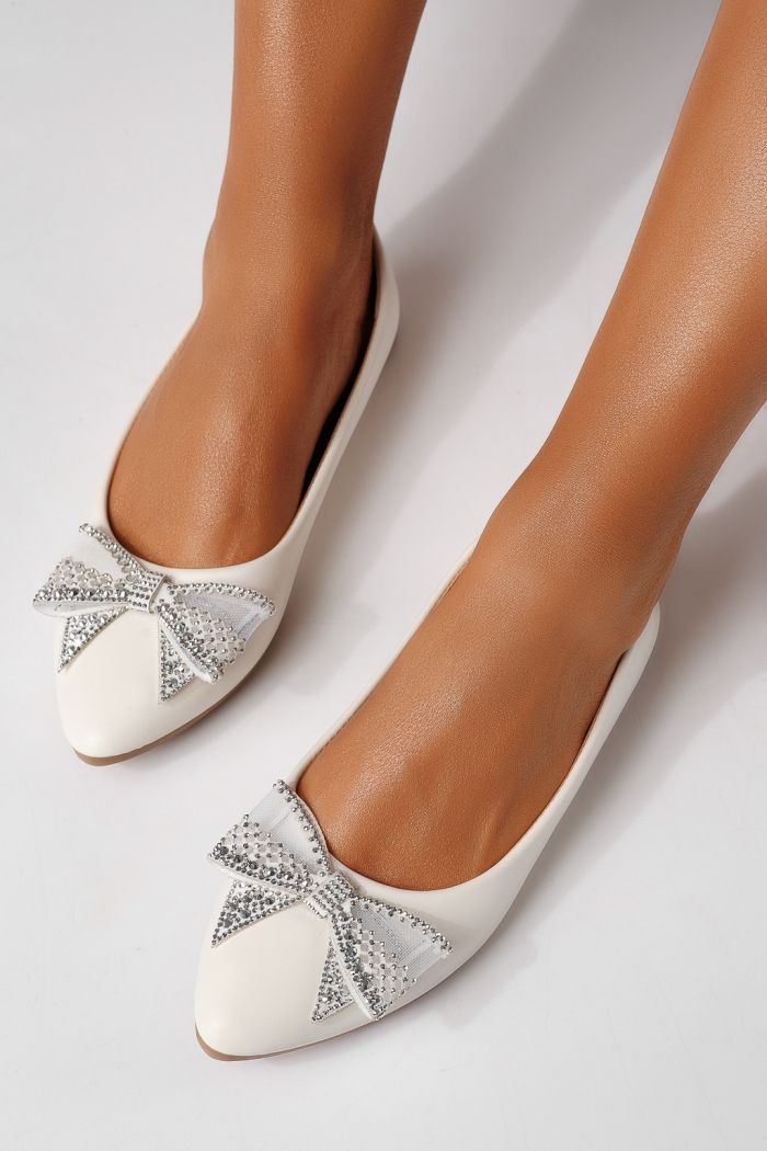 Balerini dama albi din piele ecologica Linnea #25113