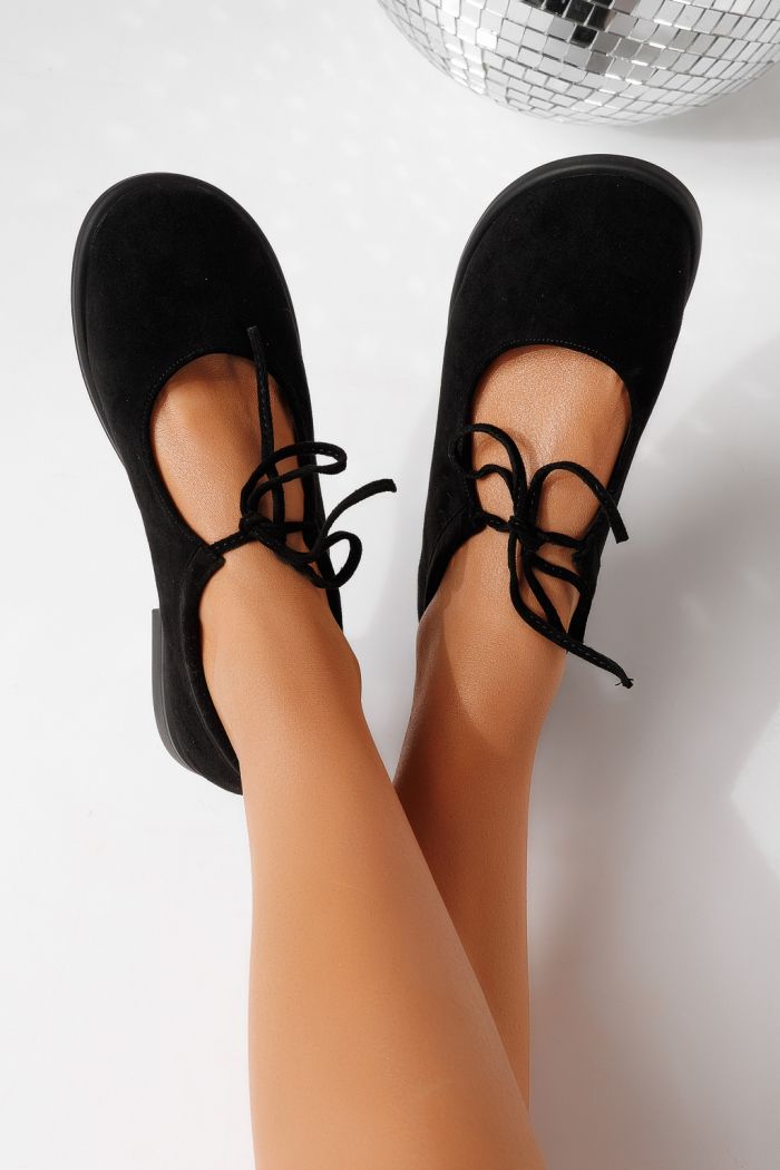 Pantofi casual dama negri din piele ecologica intoarsa Dalia #25014