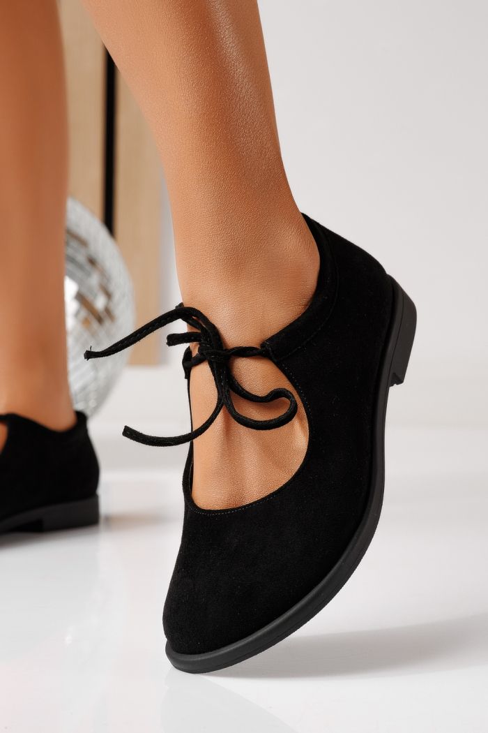 Pantofi casual dama negri din piele ecologica intoarsa Dalia #25014