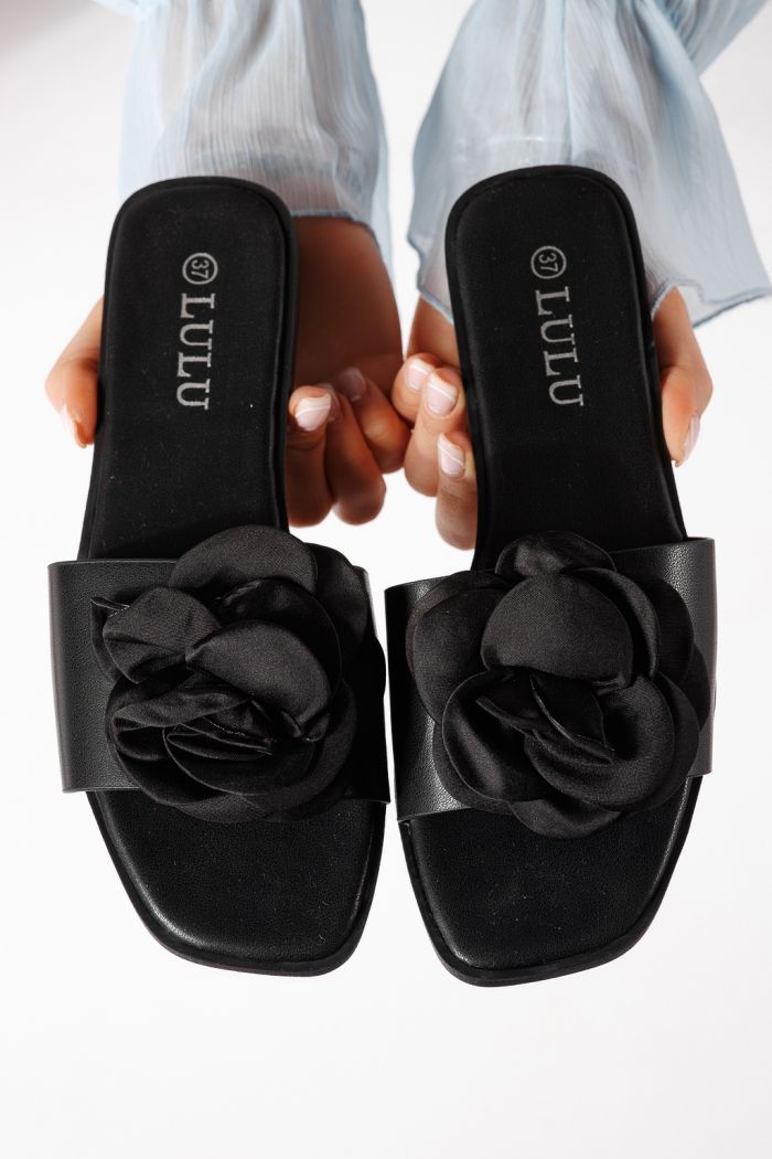 Papuci dama negri din piele ecologica Nerys #25101