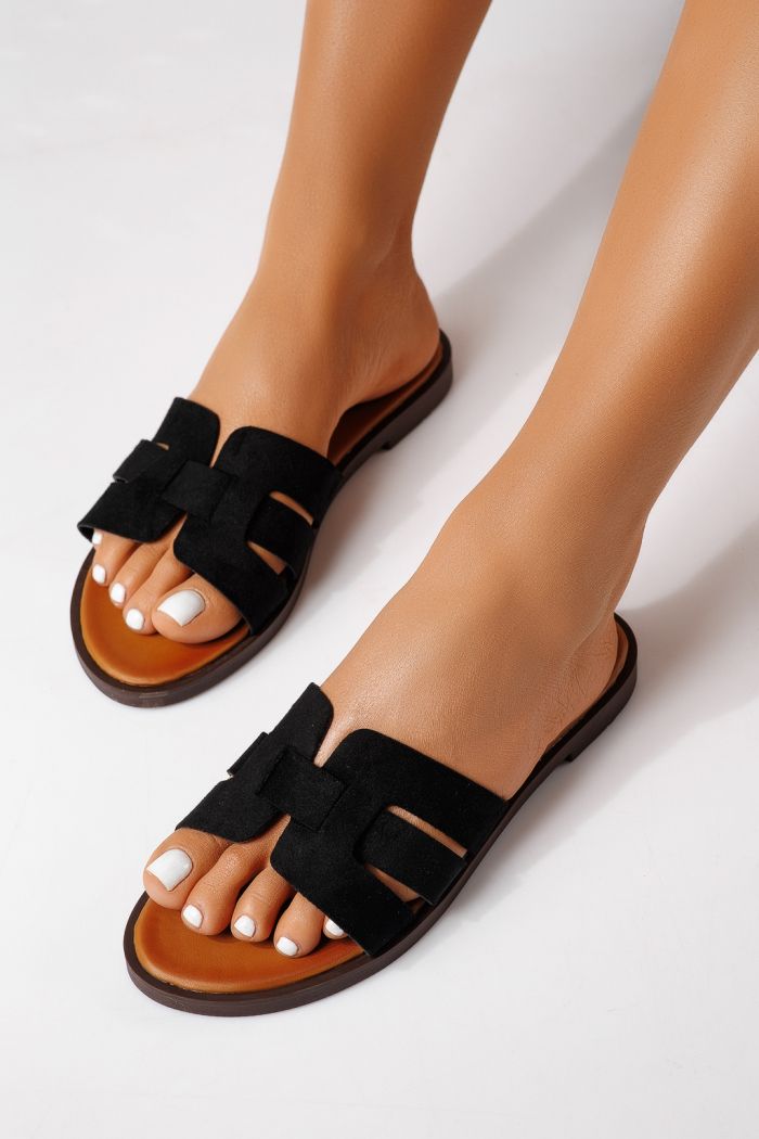 Papuci dama negri din piele ecologica intoarsa Odessa #25104