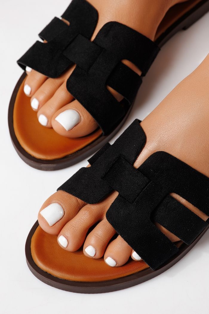 Papuci dama negri din piele ecologica intoarsa Odessa #25104