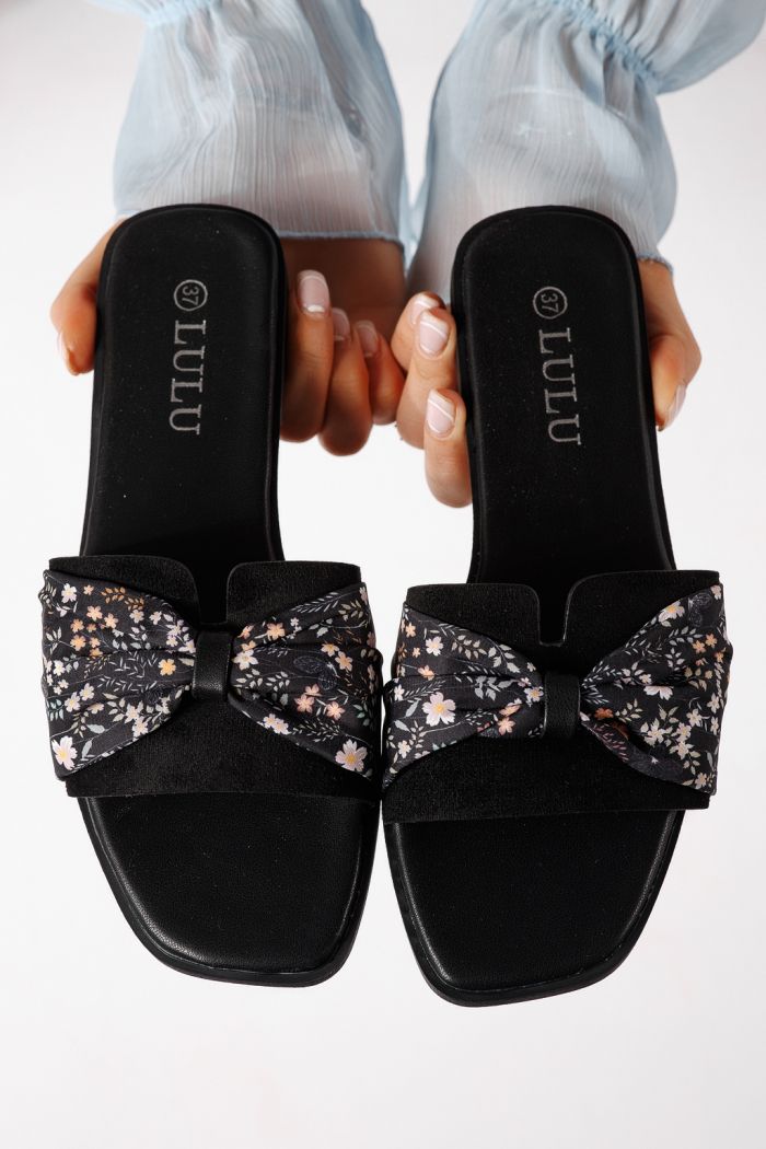 Papuci dama negri din piele ecologica intoarsa Valeria #25055