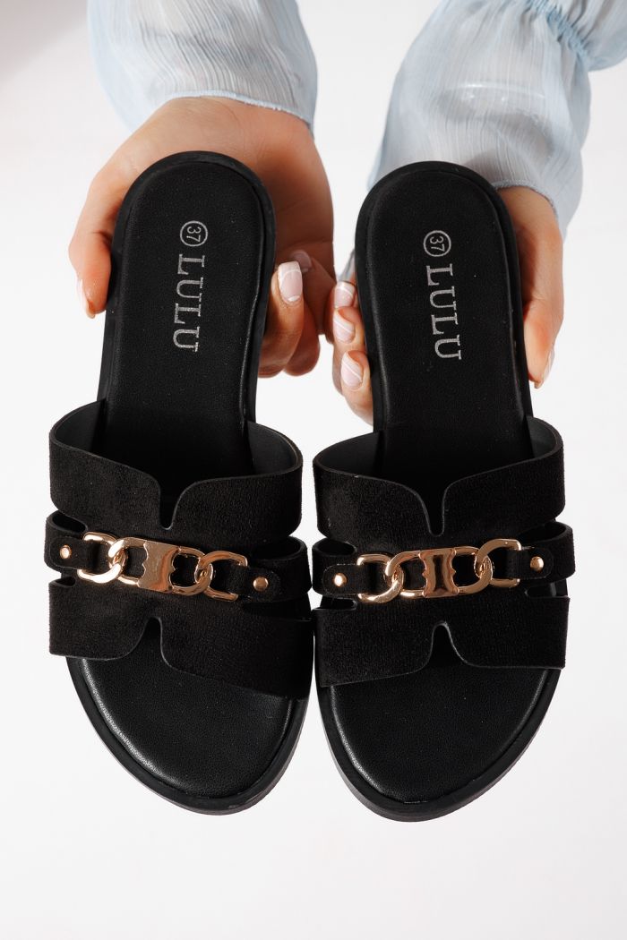 Papuci dama negri din piele ecologica intoarsa Pilar #25051