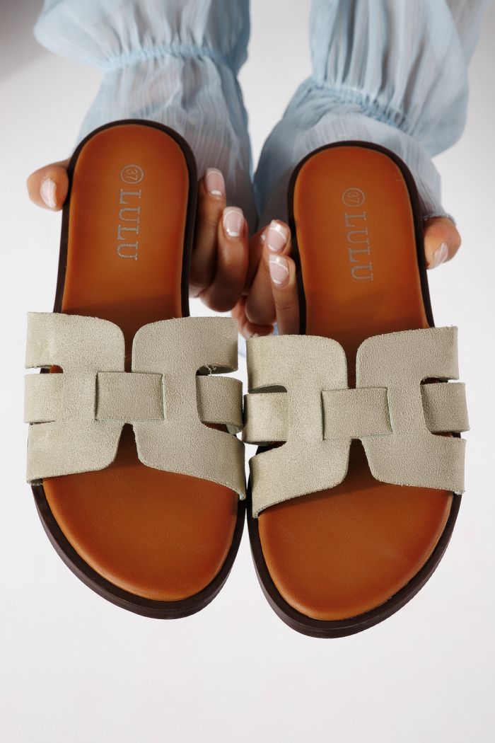 Papuci dama verzi din piele ecologica intoarsa Odessa #25105