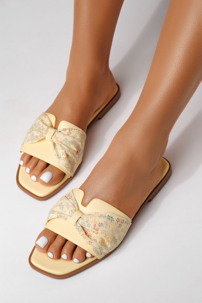 Papuci dama galbeni din piele ecologica intoarsa Valeria #25059