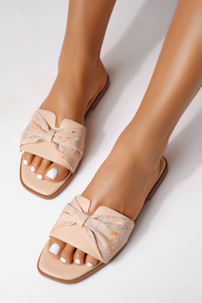 Papuci dama bej din piele ecologica intoarsa Valeria #25056