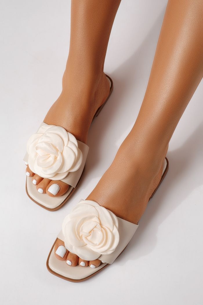 Papuci dama bej din piele ecologica Nerys #25102