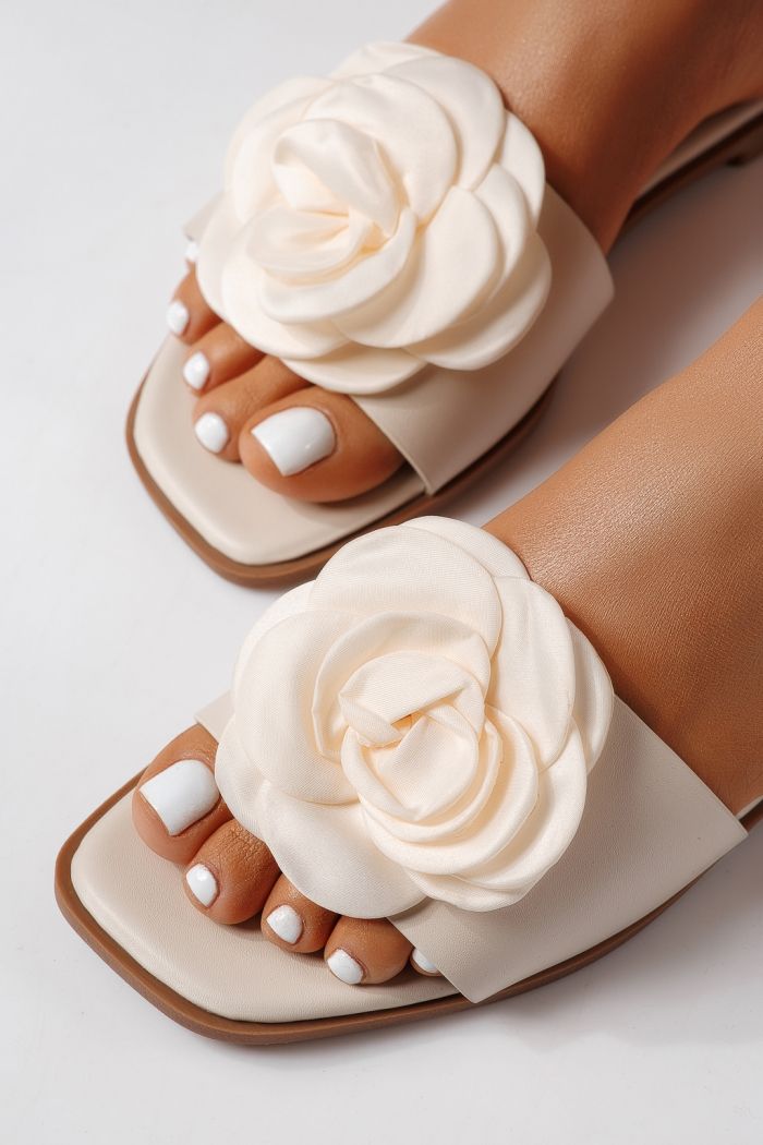 Papuci dama bej din piele ecologica Nerys #25102