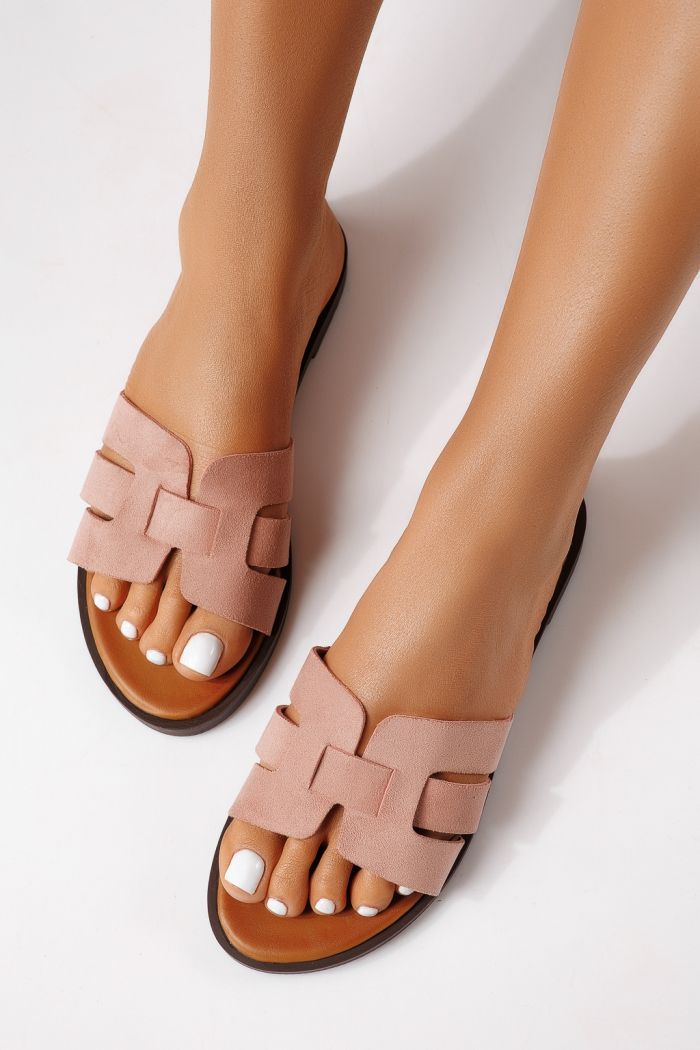 Papuci dama roz din piele ecologica intoarsa Odessa #25106