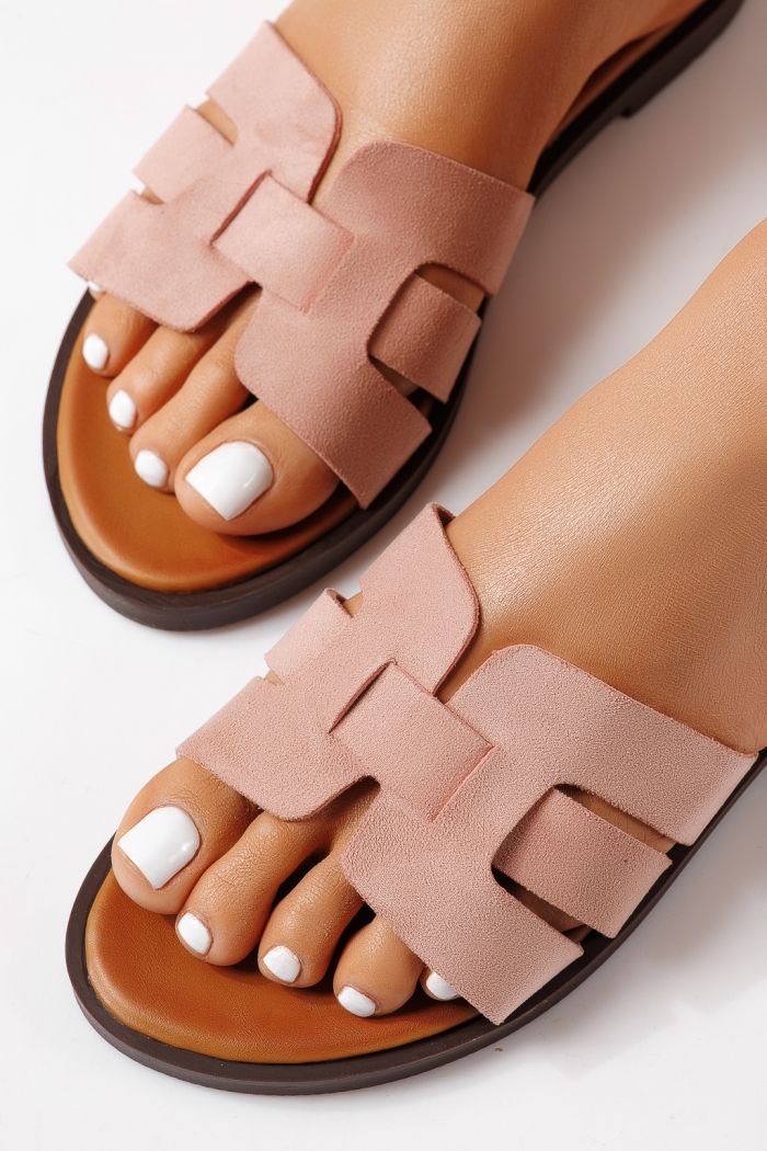 Papuci dama roz din piele ecologica intoarsa Odessa #25106