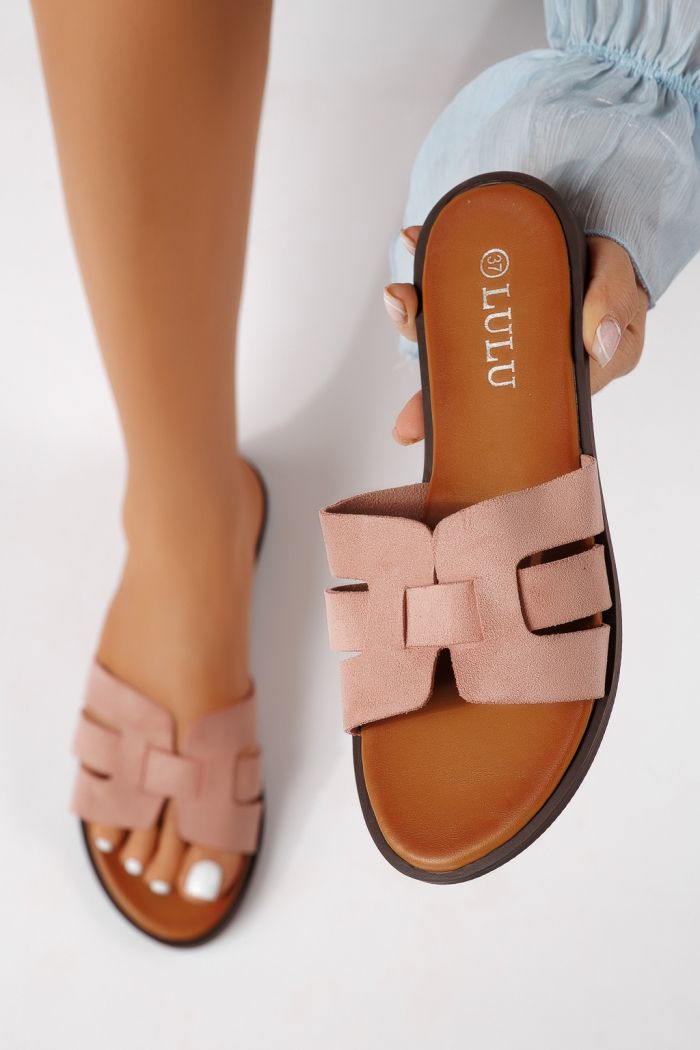 Papuci dama roz din piele ecologica intoarsa Odessa #25106