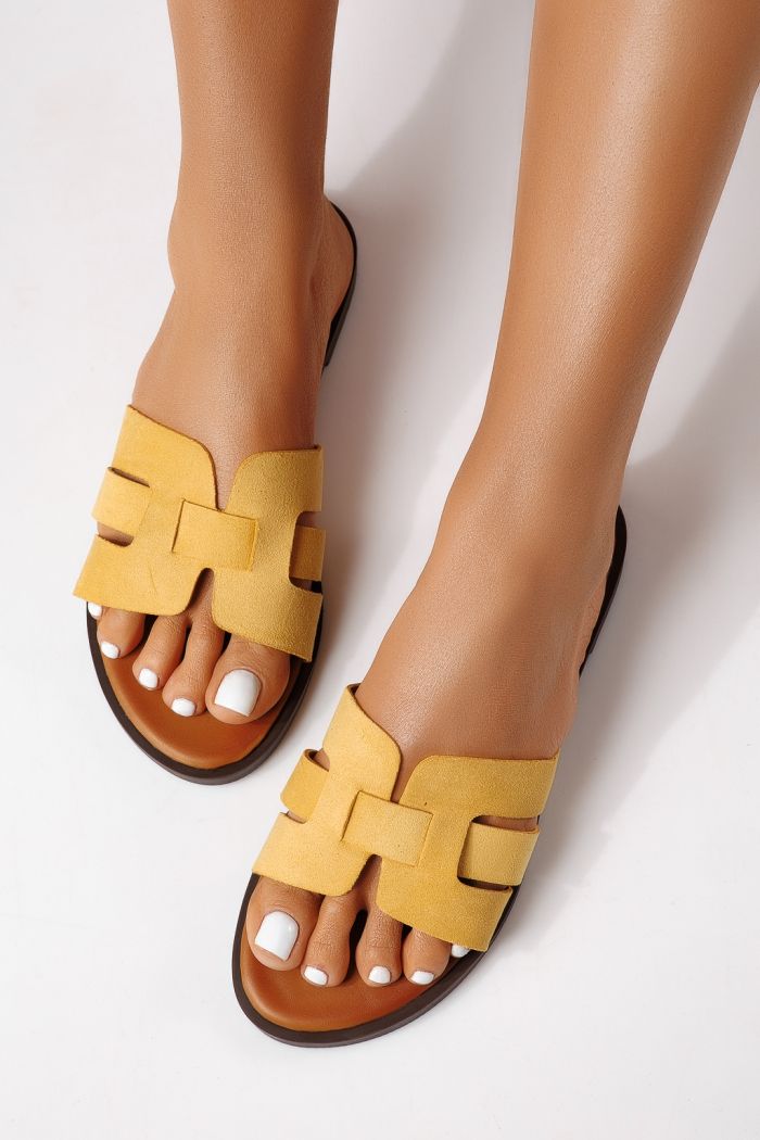 Papuci dama galbeni din piele ecologica intoarsa Odessa #25108