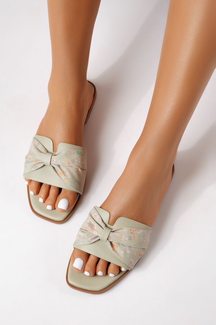 Papuci dama verzi din piele ecologica intoarsa Valeria #25057