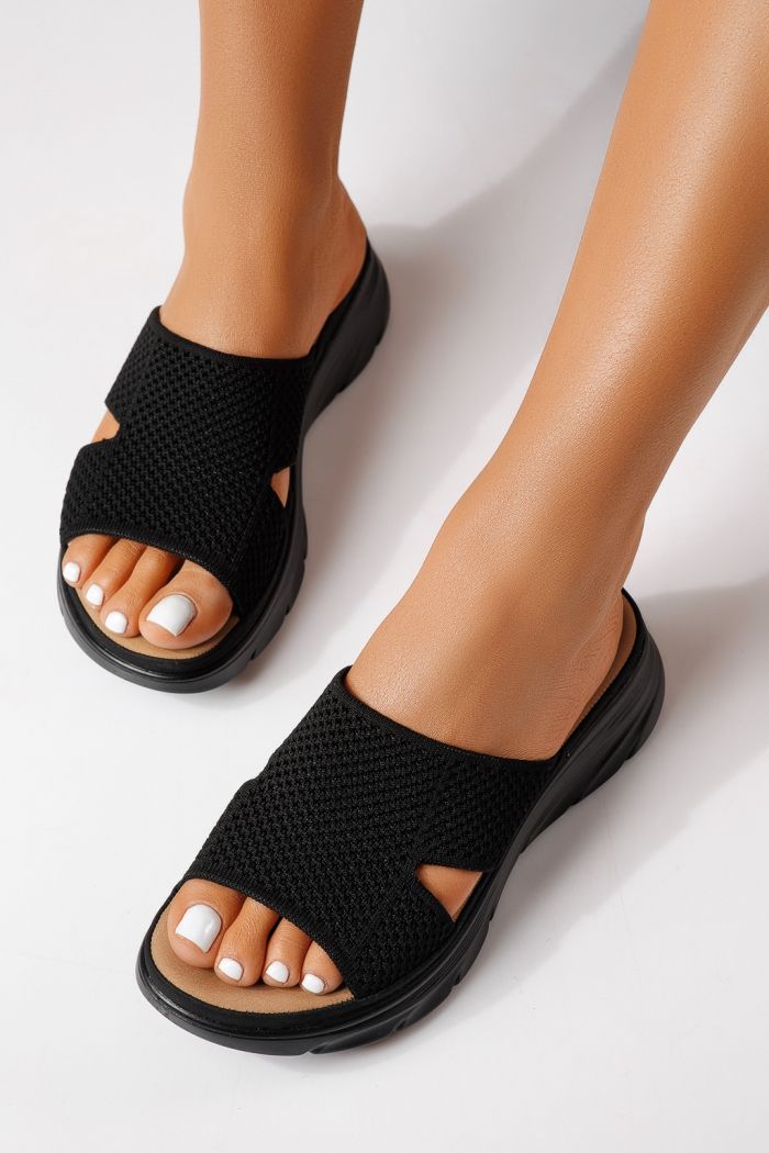 Papuci dama negri din material textil Iria #25030