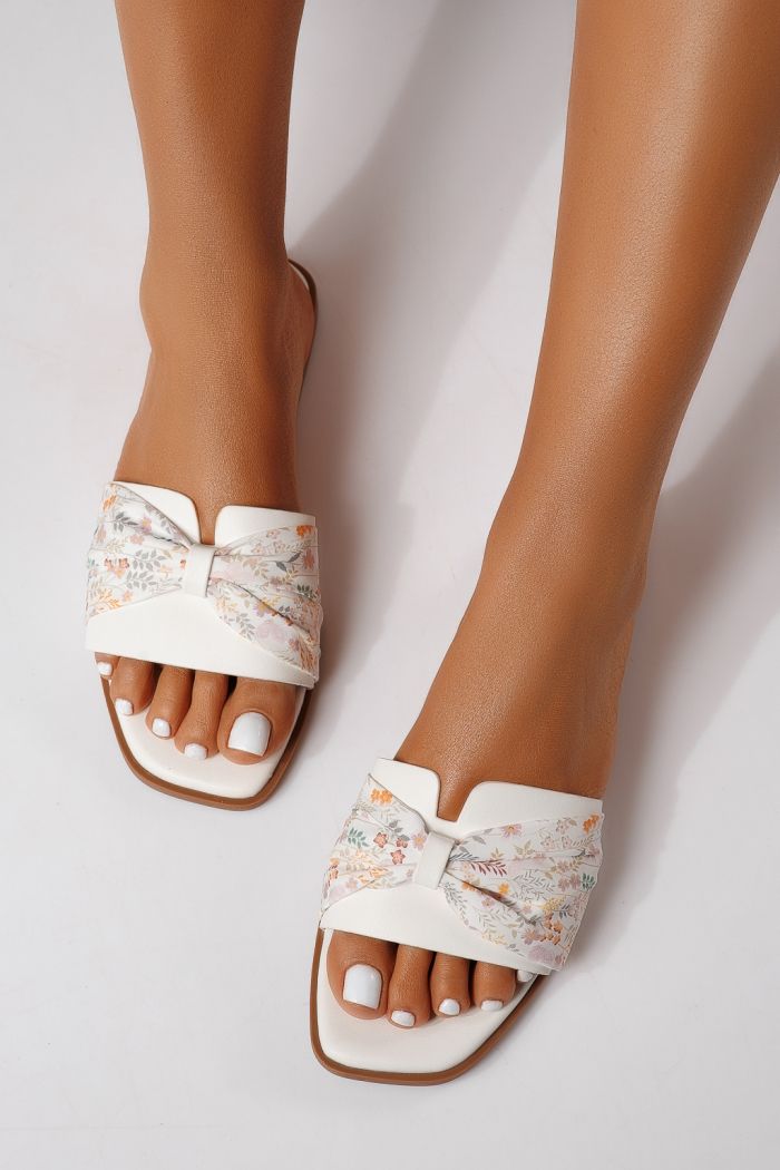 Papuci dama albi din piele ecologica intoarsa Valeria #25058