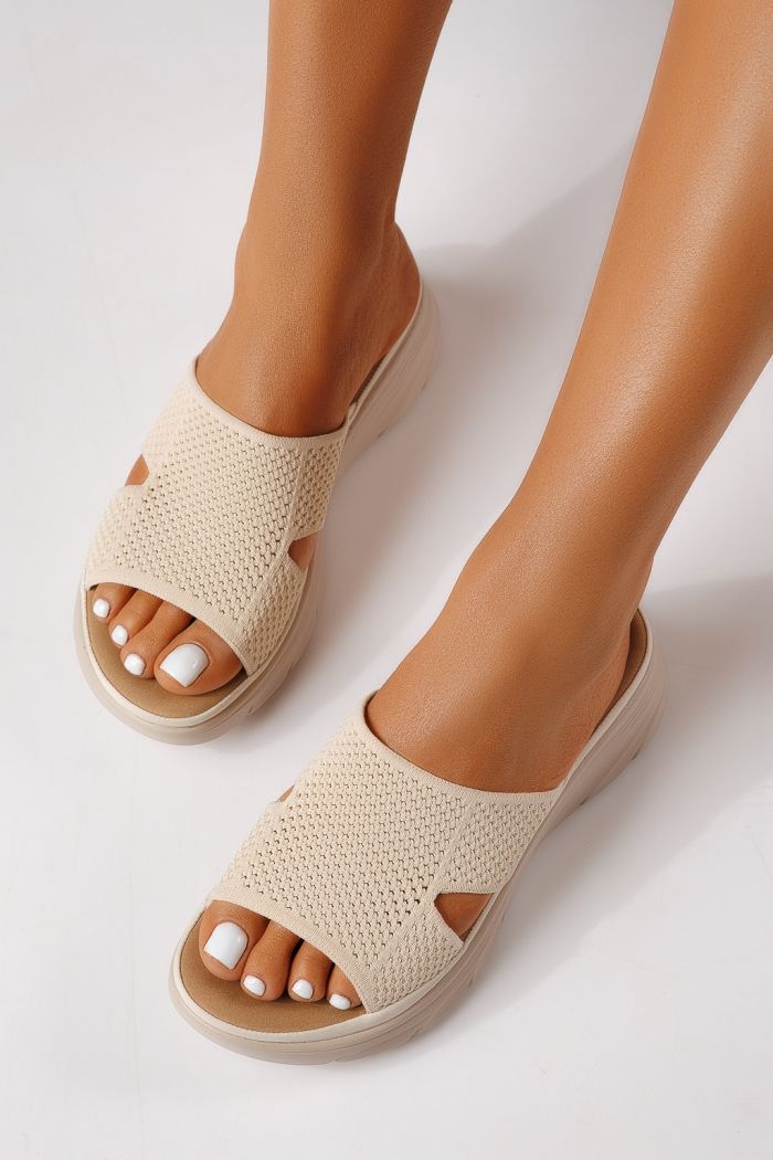 Papuci dama albi din material textil Iria #25031