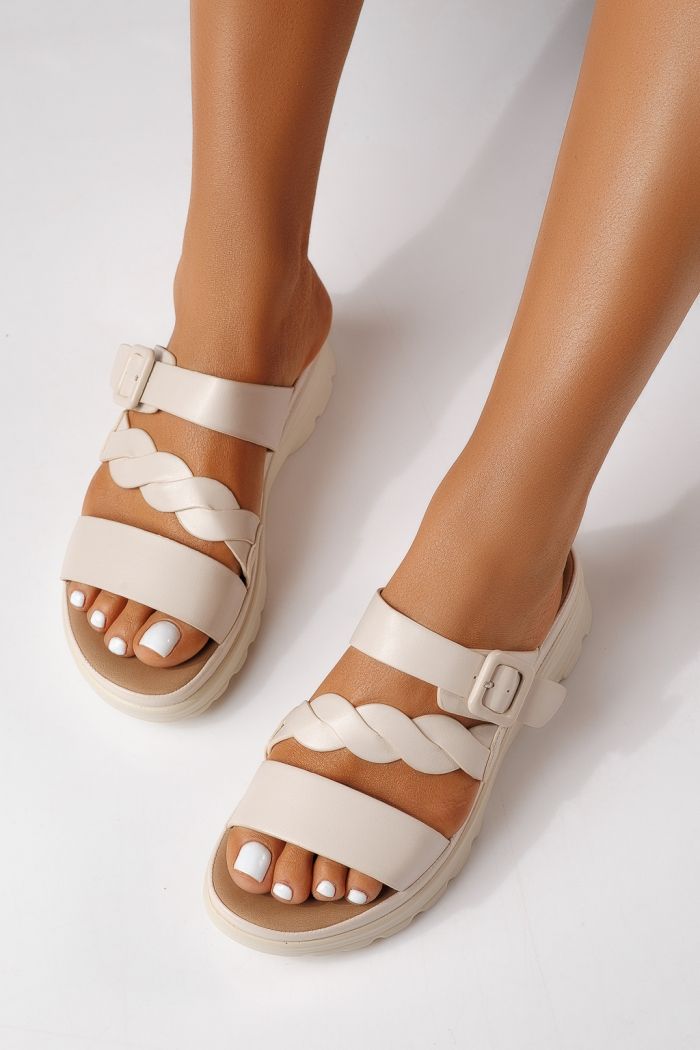 Papuci dama bej din piele ecologica Felisa #25020