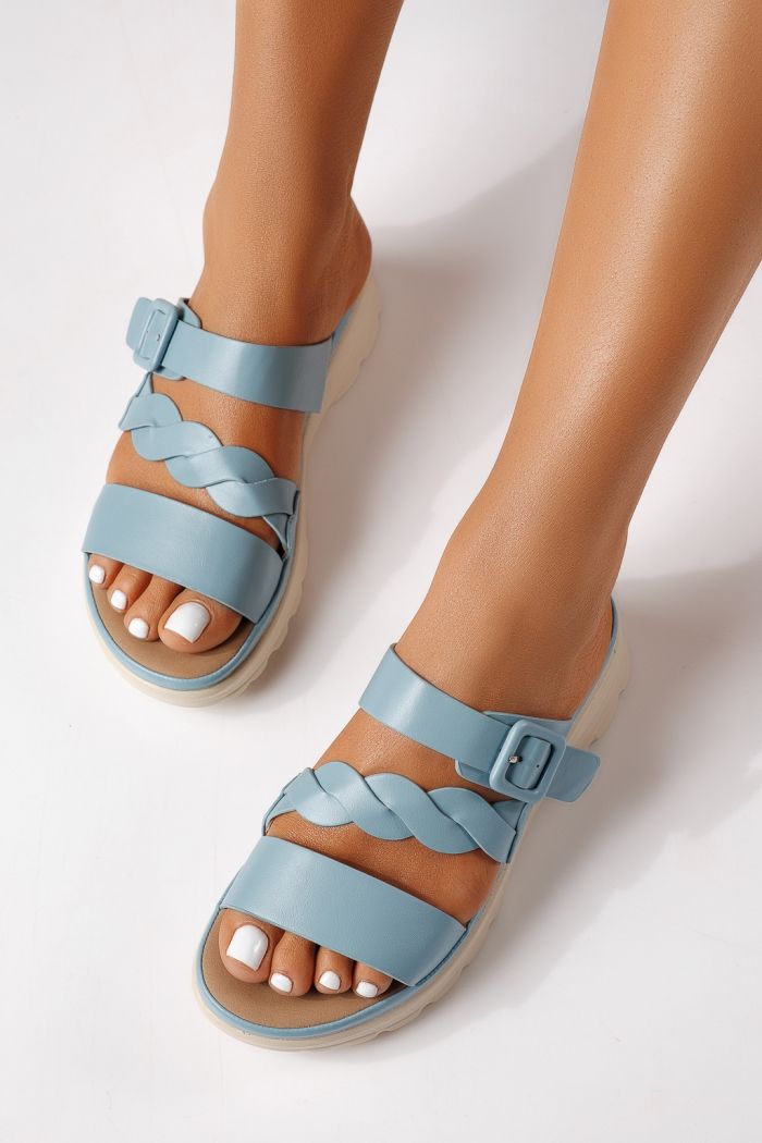 Papuci dama albastri din piele ecologica Felisa #25021