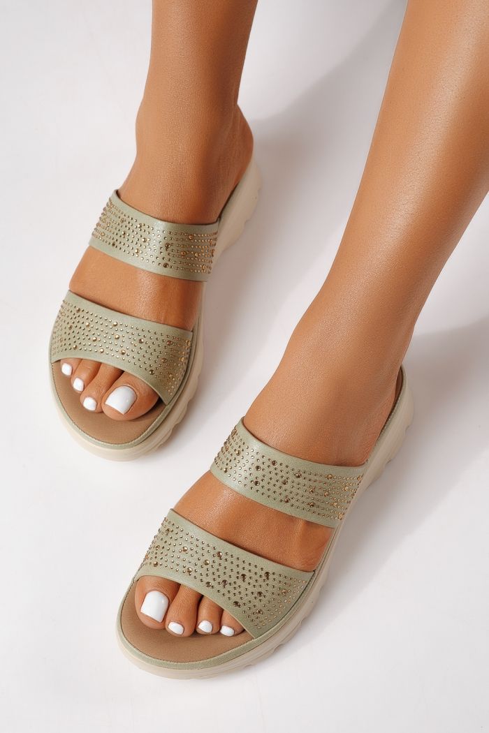 Papuci dama verzi din piele ecologica Estela #25017