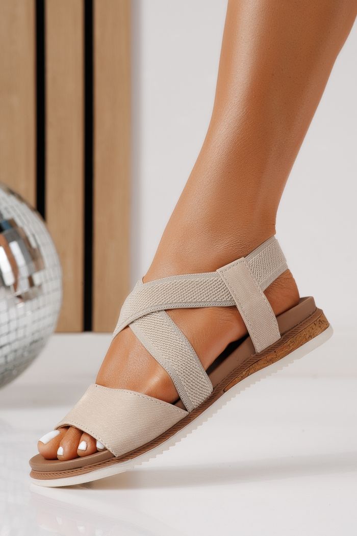 Sandale cu talpa joasa dama bej din piele ecologica Yara #25153