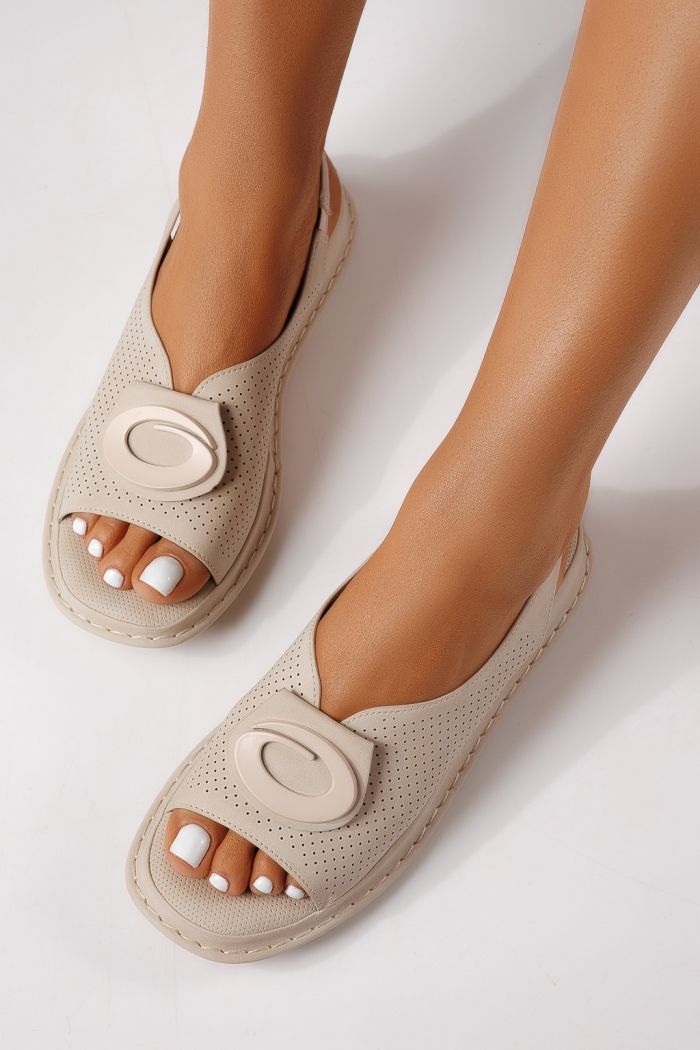 Sandale cu talpa joasa dama bej din piele ecologica Zaria #25173