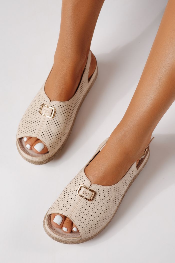 Sandale cu platforma dama bej din piele ecologica Paloma #25048