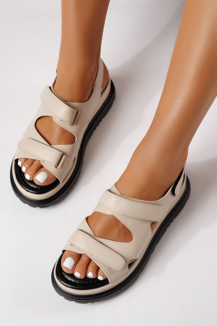 Sandale cu platforma dama bej din piele ecologica Ember #25088