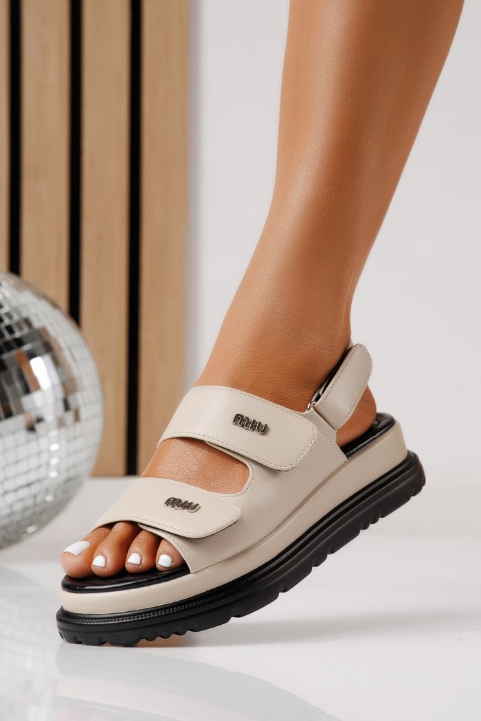 Sandale cu platforma dama bej din piele ecologica Clover #25083