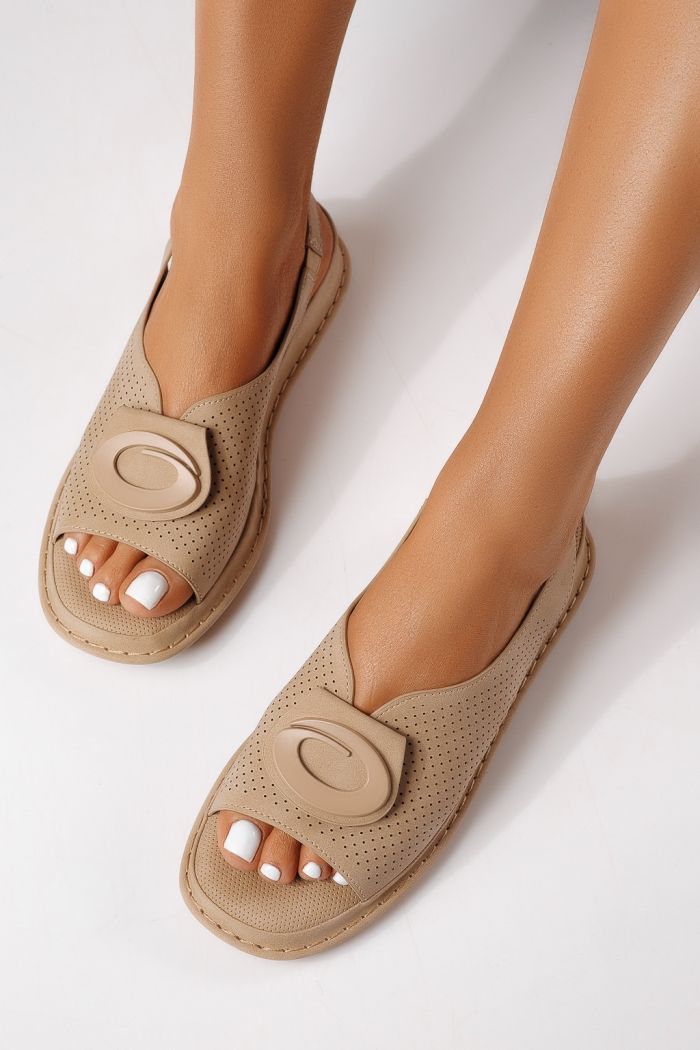 Sandale cu talpa joasa dama khaki din piele ecologica Zaria #25176