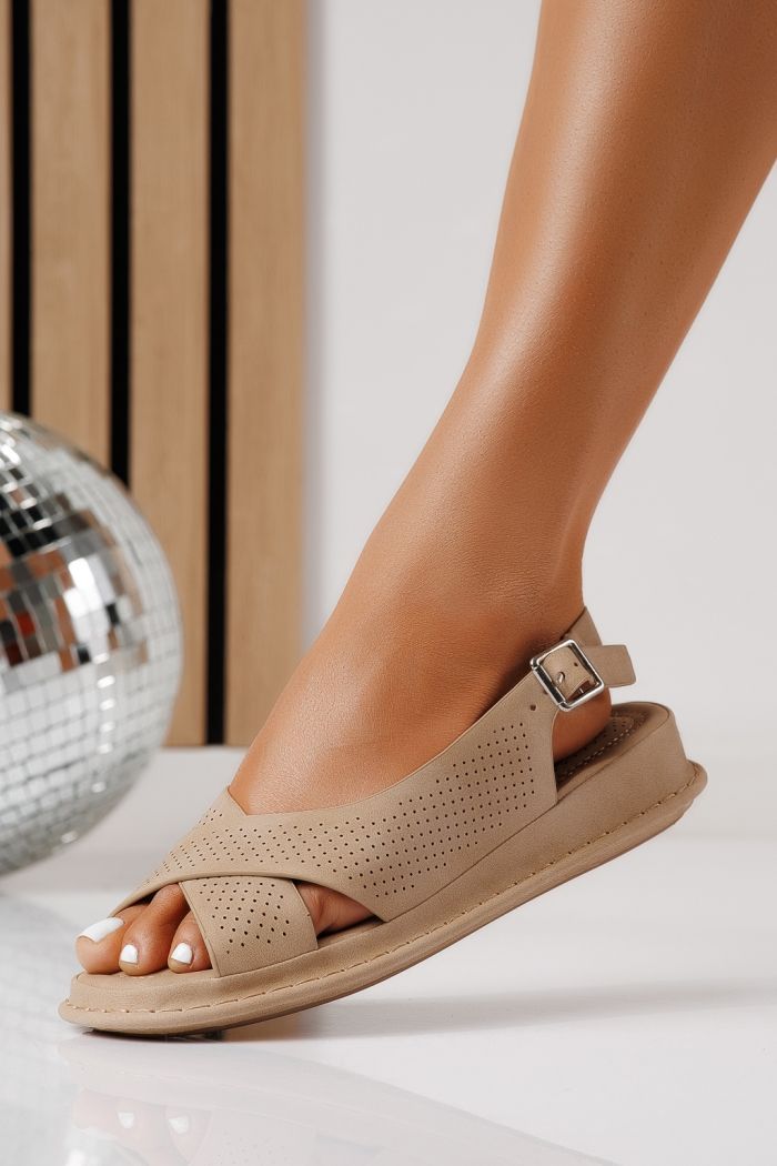 Sandale cu talpa joasa dama khaki din piele ecologica Orelia #25178