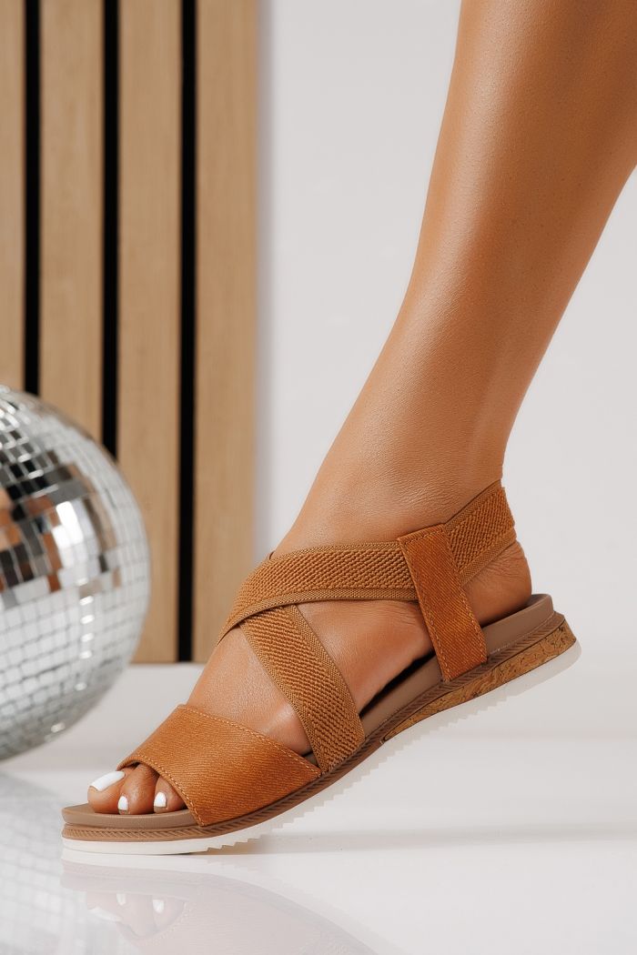 Sandale cu talpa joasa dama maro din piele ecologica Yara #25154