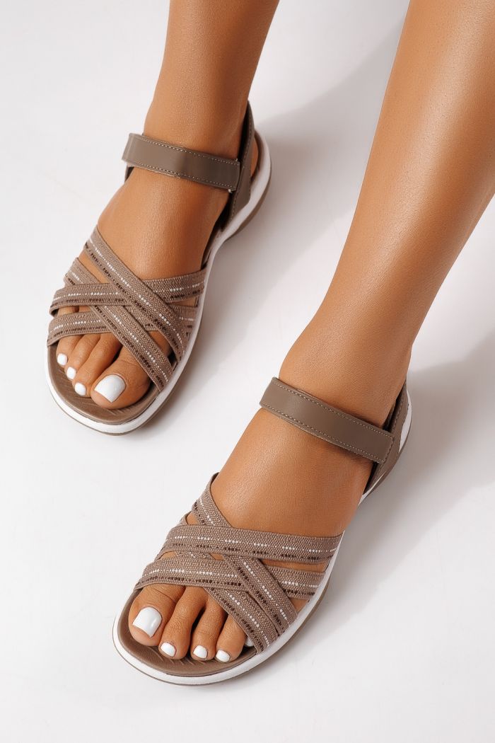 Sandale cu talpa joasa dama khaki din material textil Mireya #25134