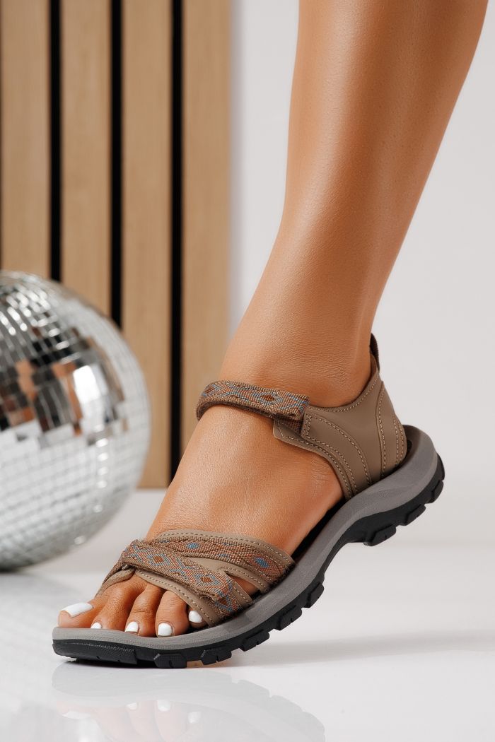 Sandale cu talpa joasa dama khaki din material textil Kaida #25142