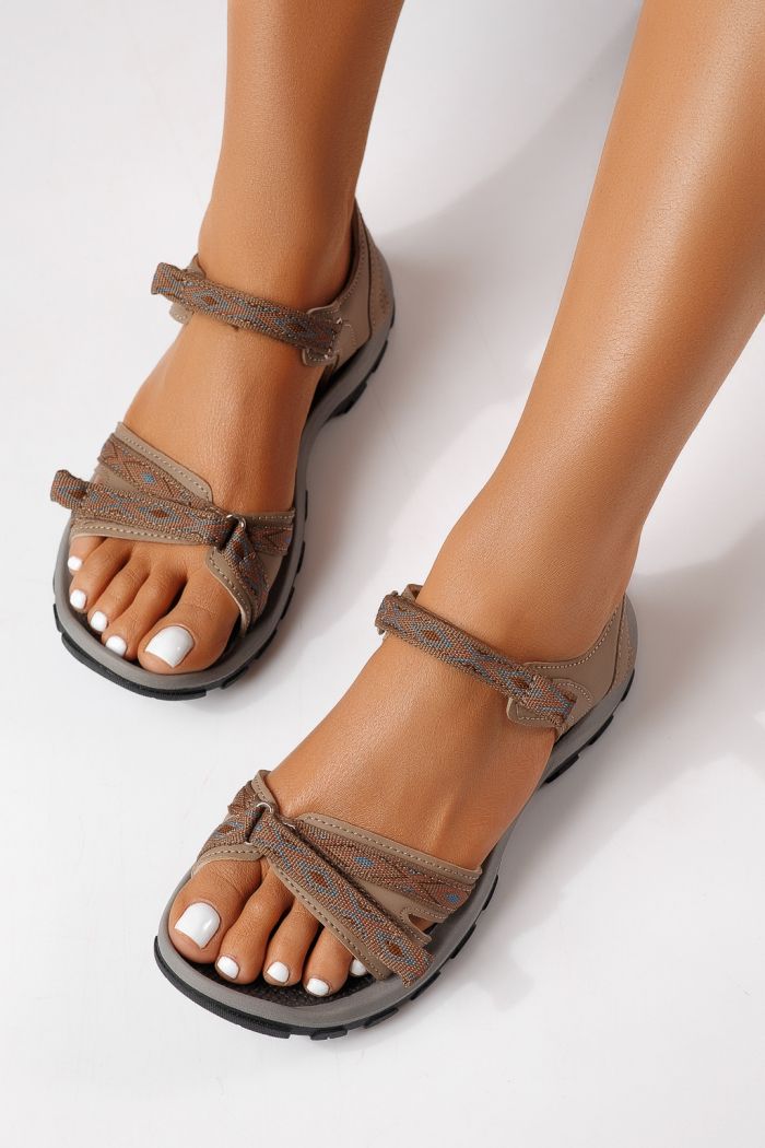 Sandale cu talpa joasa dama khaki din material textil Kaida #25142