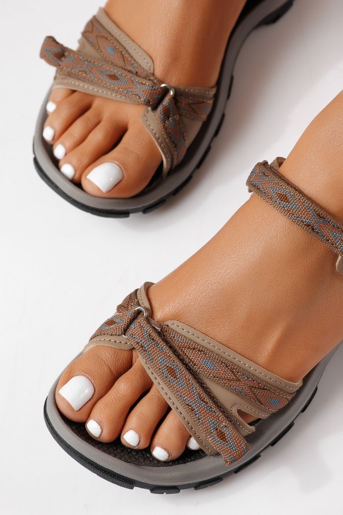 Sandale cu talpa joasa dama khaki din material textil Kaida #25142