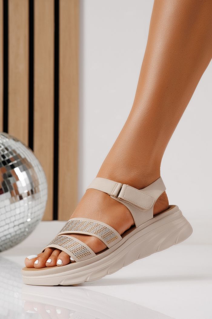 Sandale cu platforma dama bej din piele ecologica Leticia #25035