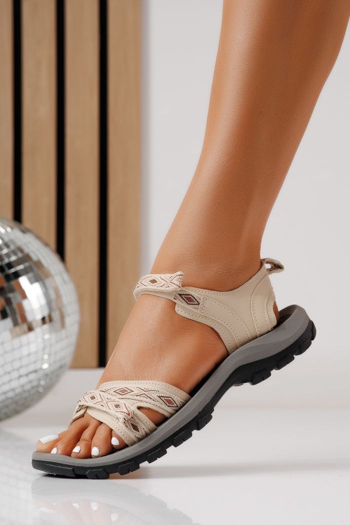 Sandale cu talpa joasa dama bej din material textil Kaida #25140