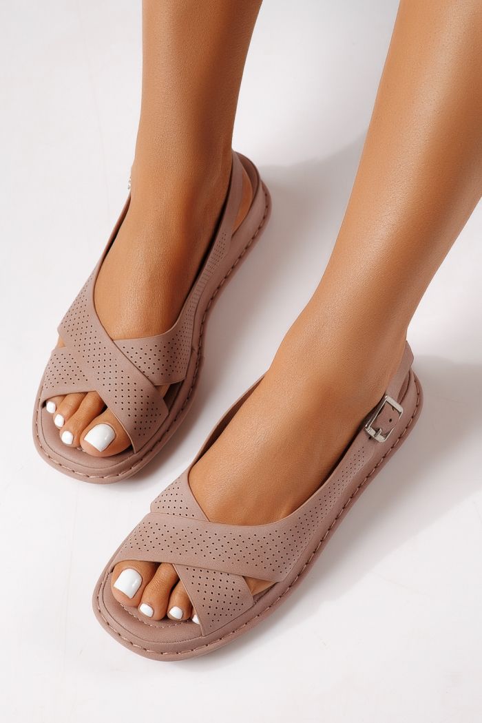 Sandale cu talpa joasa dama roz din piele ecologica Orelia #25179