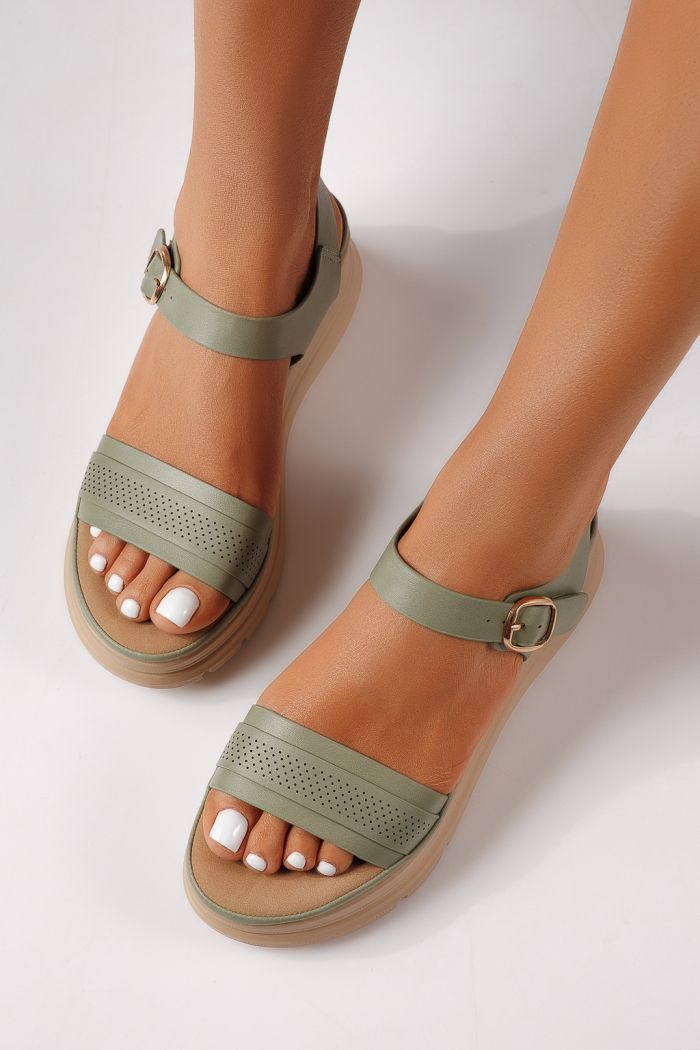 Sandale cu platforma dama verzi din piele ecologica Gisela #25027