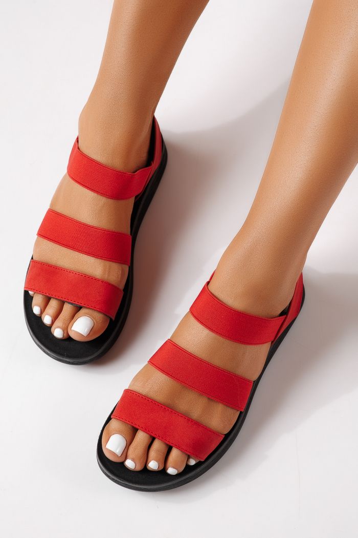 Sandale cu talpa joasa dama rosii din piele ecologica intoarsa Liora #25125