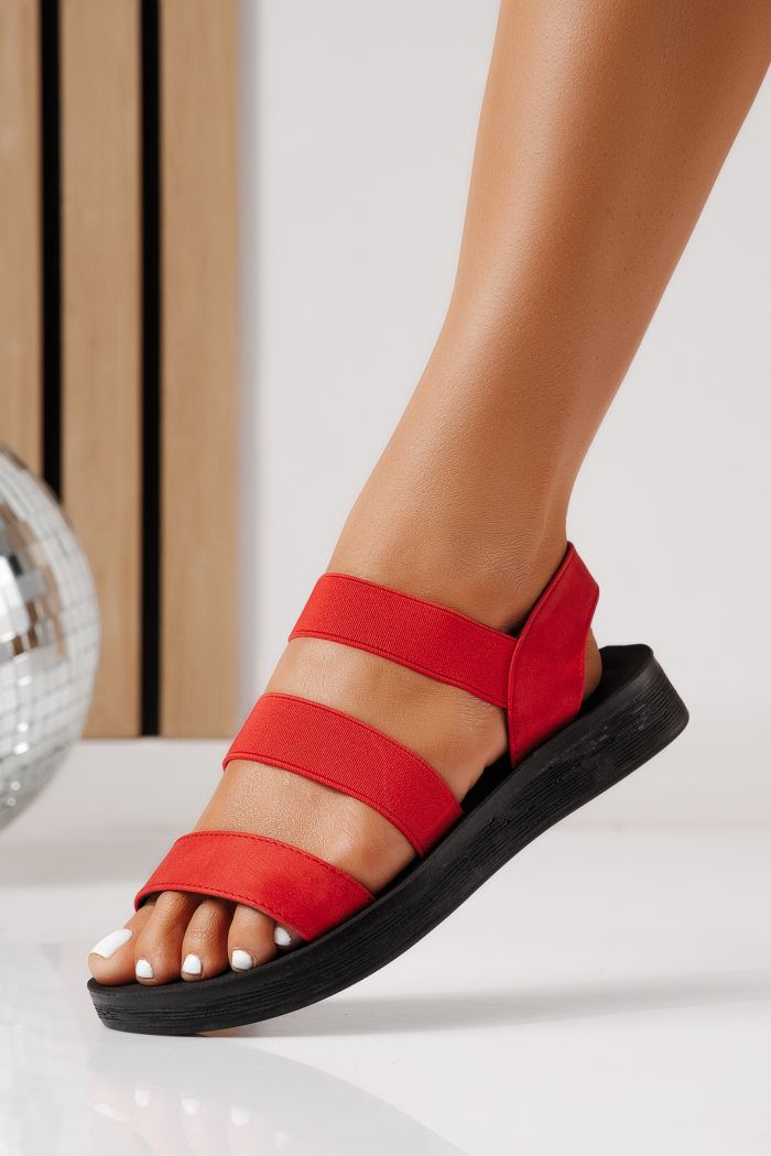 Sandale cu talpa joasa dama rosii din piele ecologica intoarsa Liora #25125