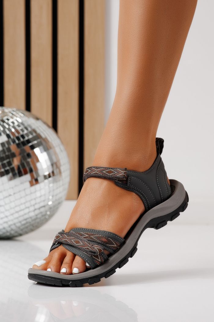 Sandale cu talpa joasa dama gri din material textil Kaida #25141