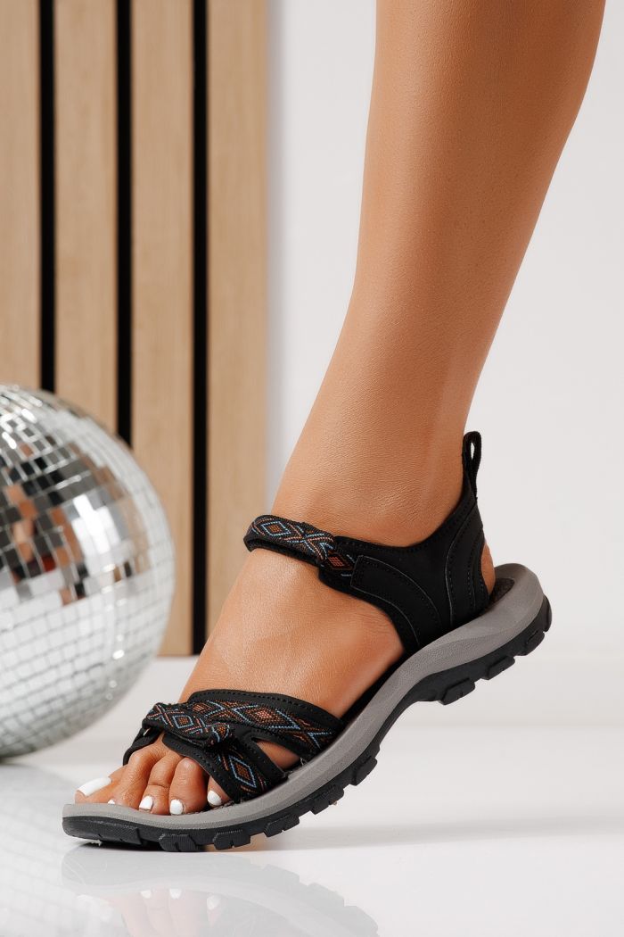 Sandale cu talpa joasa dama negre din material textil Kaida #25143