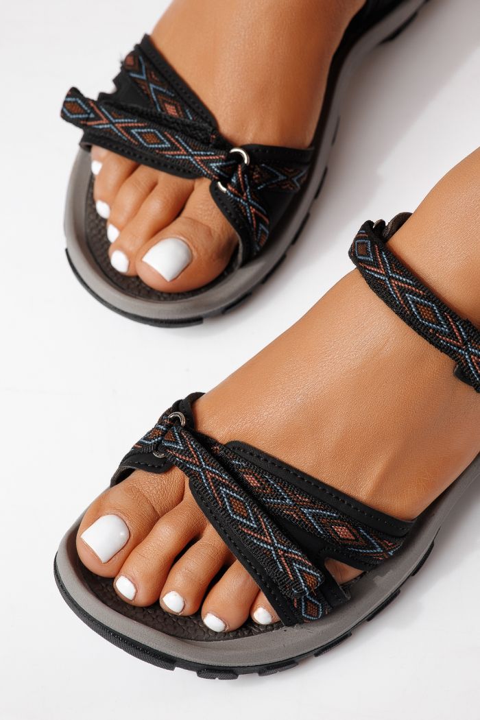 Sandale cu talpa joasa dama negre din material textil Kaida #25143