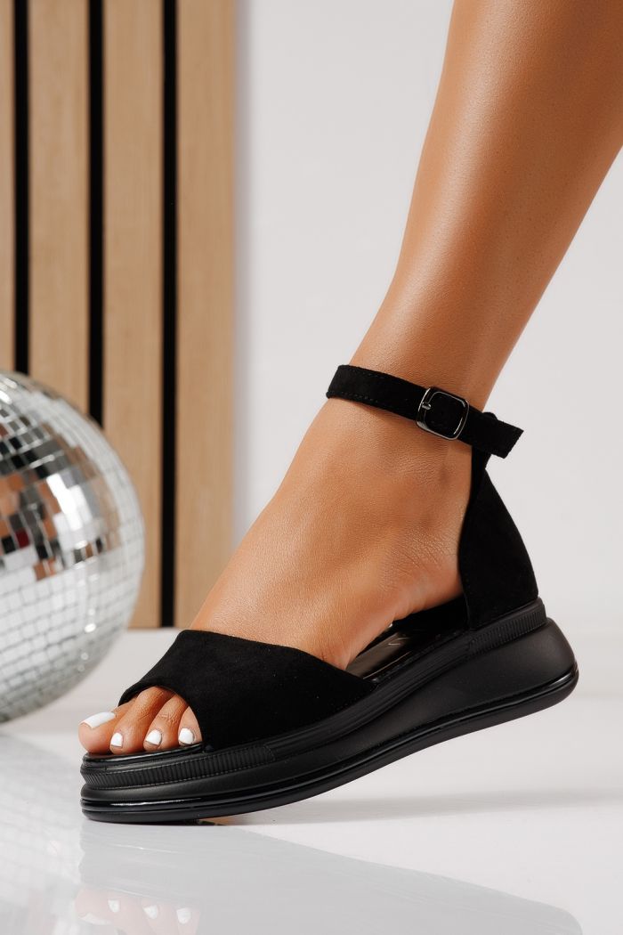 Sandale cu platforma dama negre din piele ecologica intoarsa Jamie #25072