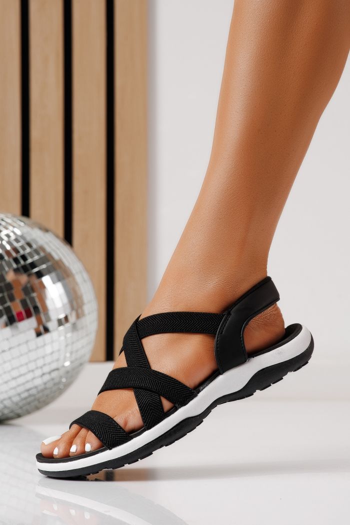 Sandale cu talpa joasa dama negre din material textil Sihana #25158