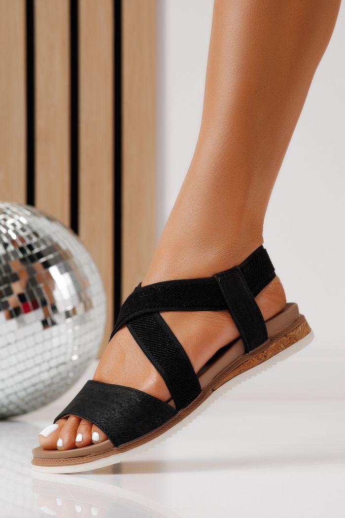 Sandale cu talpa joasa dama negre din piele ecologica Yara #25152