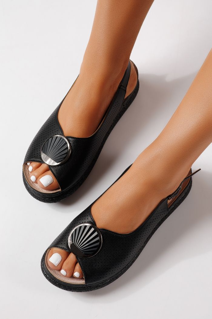 Sandale cu platforma dama negre din piele ecologica Noelia #25047