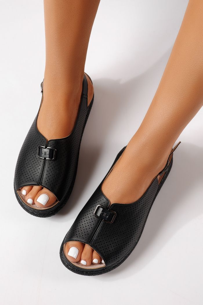 Sandale cu platforma dama negre din piele ecologica Paloma #25049